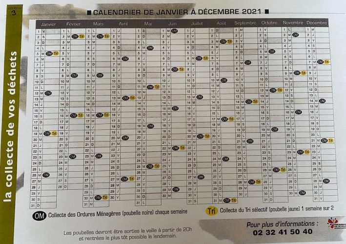 collecte des déchets calendrier